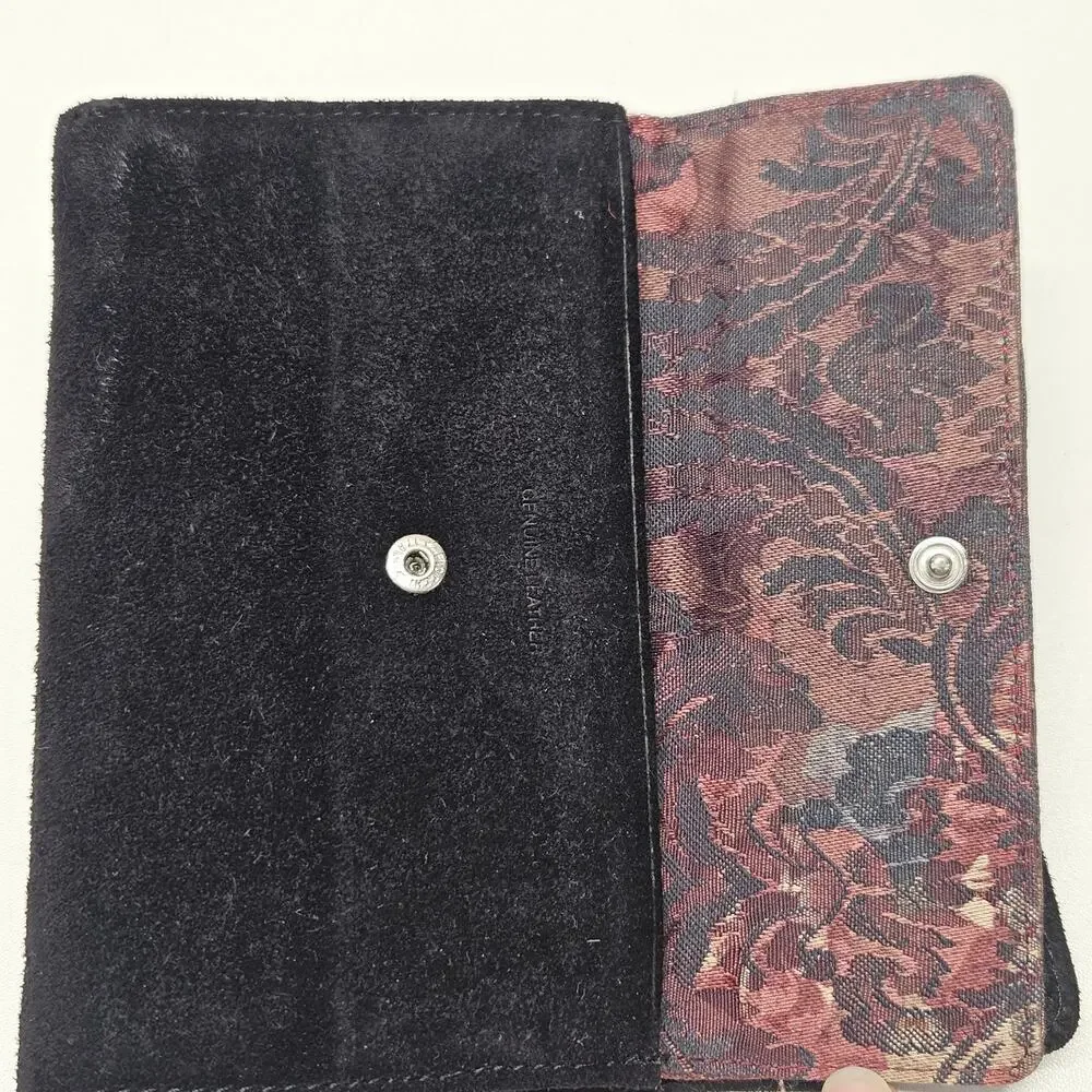 Vintage NWT Rolfs Wallet Suede Credit Card Black Floral Blossom Boho Whimsigoth